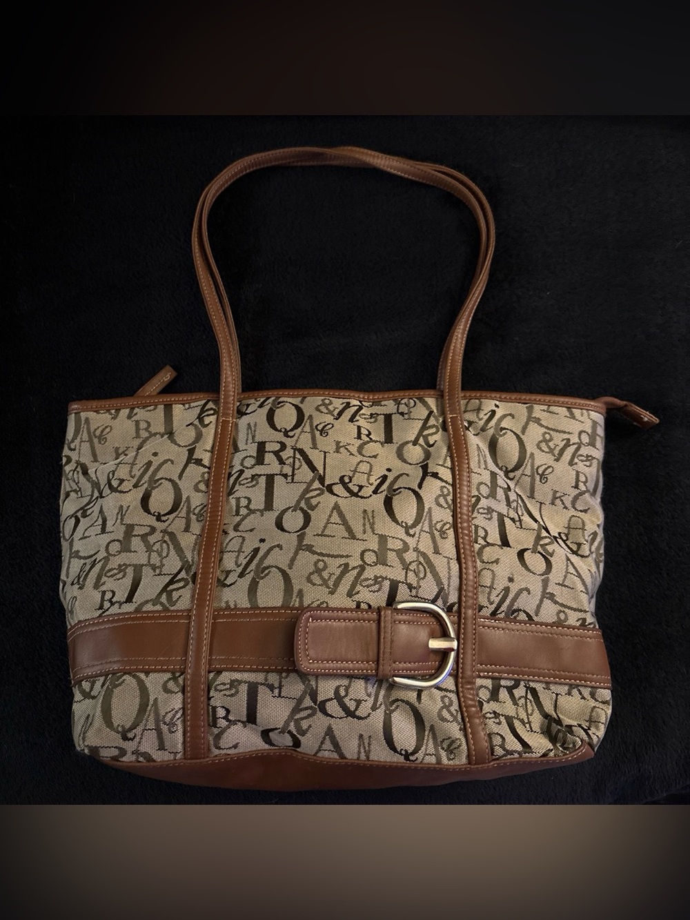Sag Harbor Beige Canvas Tote with Brown Trim and Buckle